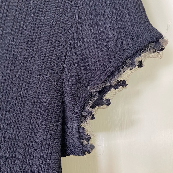Chanel black cable knit shirt sleeve crew neck top ruffle hem Womens 40 hanging - Picture 3 of 6